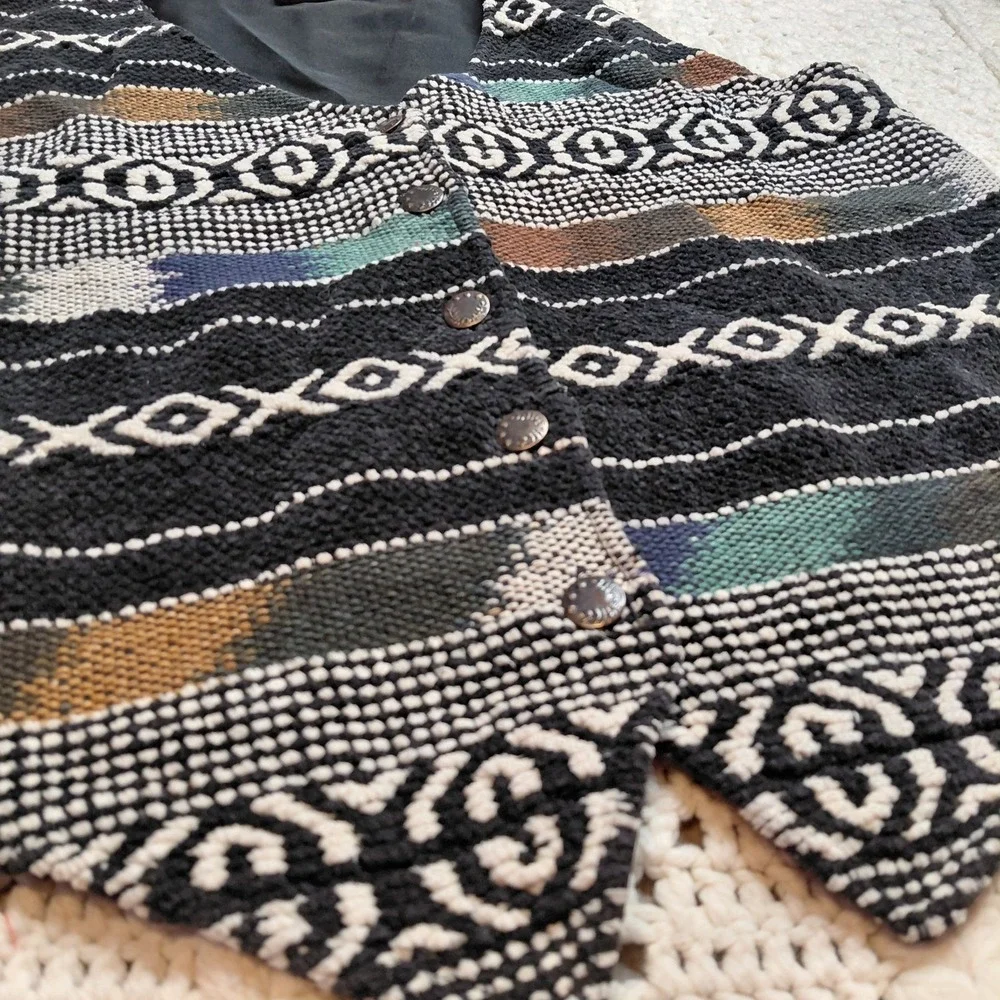Vtg Crossroads Southwestern Woven Boho Vest M Festival‎ Tapesty Rug Rodeo Queen